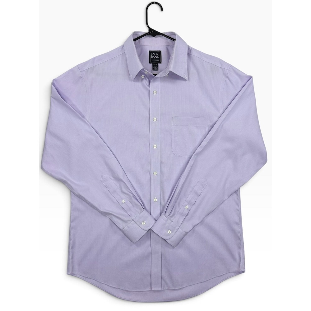 Jos A Bank Traveler Dress Shirt Mens 16.5 35 Slim Fit Lavender Purple Cotton
